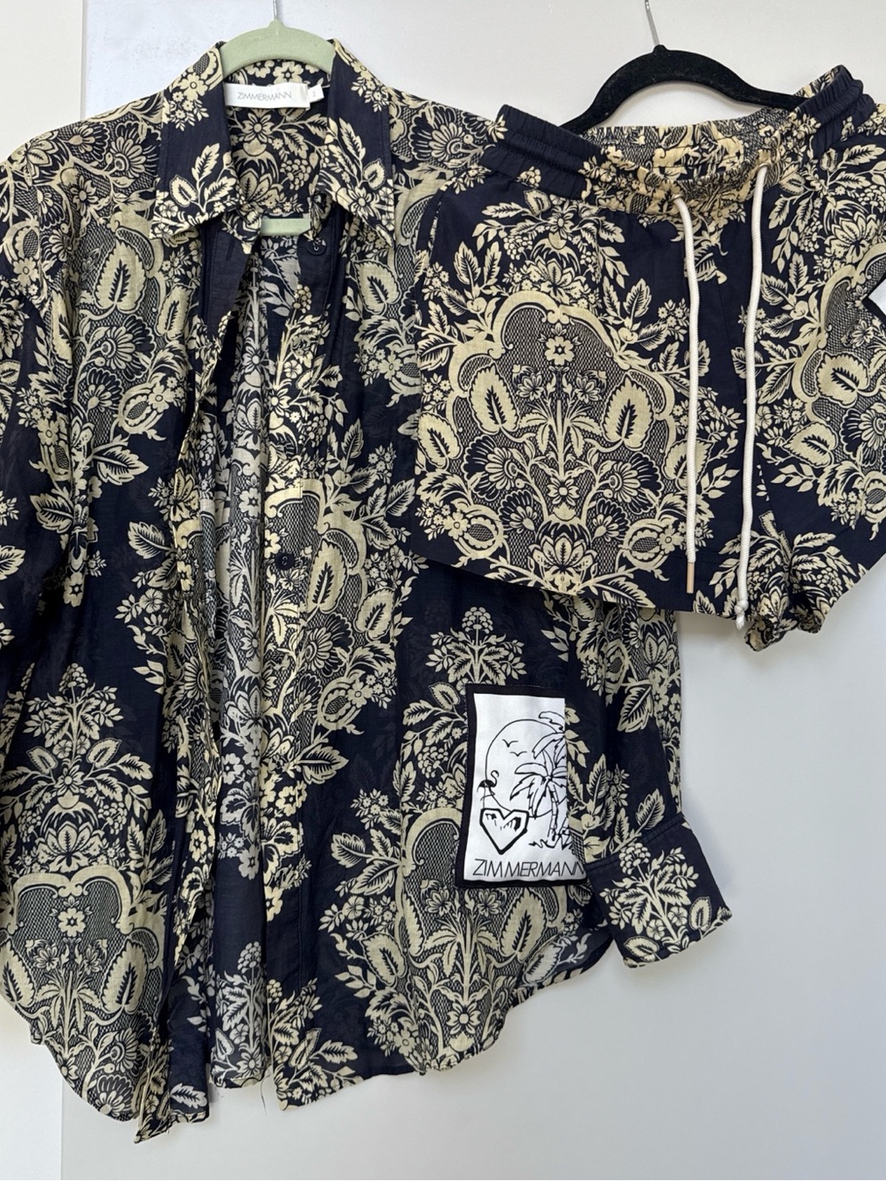 Zimmermann  2 🌸🌸 Blouse and shortBlack & Cream Botanical Print Button-Down Shirt